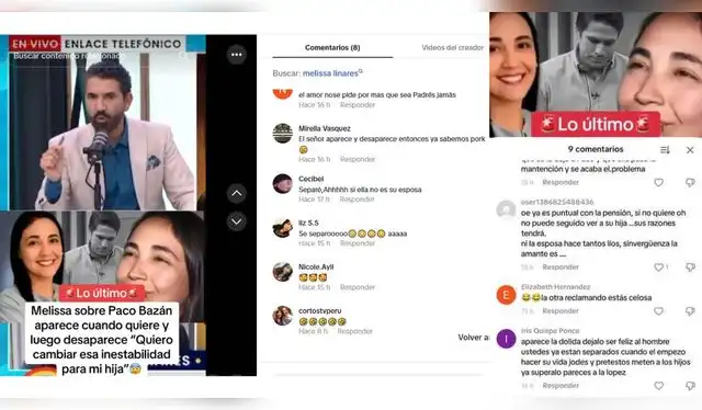 Comentarios tras revelarse relación de Melissa Linares y Paco Bazán. Fuente: TikTok. Comentarios tras revelarse relación de Melissa Linares y Paco Bazán. Fuente: TikTok.