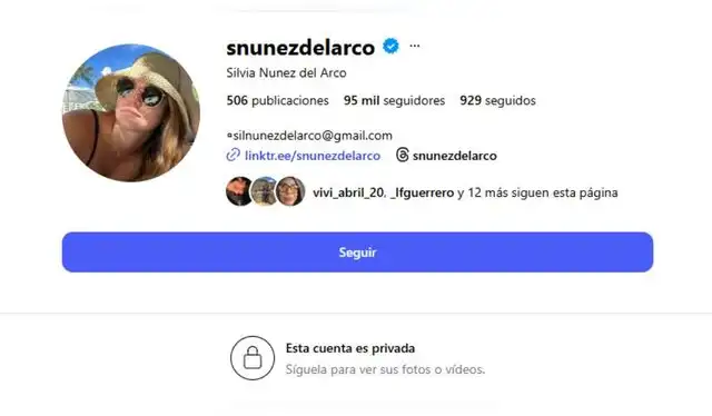 Silvia Núñez del Arco pone su cuenta en privado. Fuente: Instagram.