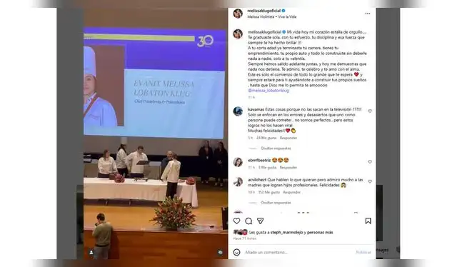 Melissa Klug dedica mensaje a su hija por su graduación. Fuente: Instagram.