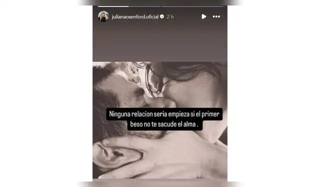 Juliana Oxenford comparte apasionante beso con galán. Fuente: Instagram. Juliana Oxenford comparte apasionante beso con galán. Fuente: Instagram.