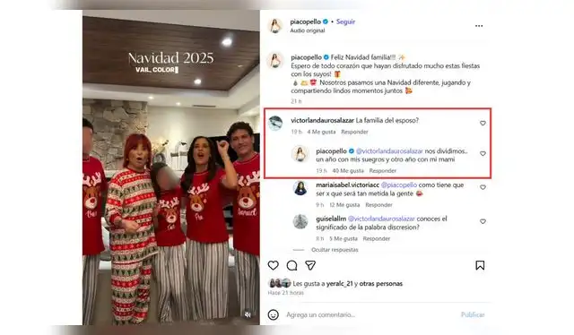 María Pía Copello responde críticas por no pasar Navidad con familia de su esposo. Fuente: Instagram.