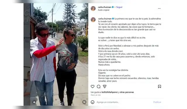 Mensaje de Carla Chuiman. Fuente: Instagram.