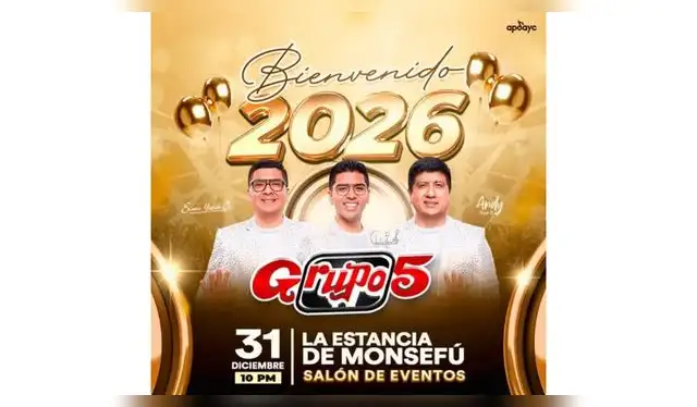 Grupo 5 celebrará el año nuevo 2026 en Monsefú. Fuente: Difusión.