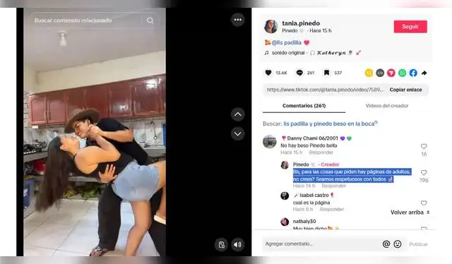 Tania Pinedo responde por qué no besa a Lis Padilla. Fuente: TikTok. Tania Pinedo responde por qué no besa a Lis Padilla. Fuente: TikTok.