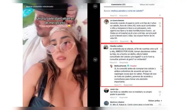 Mensajes de Melissa Paredes que apoyó con un like y en respuesta. Fuente: TikTok. Mensajes de Melissa Paredes que apoyó con un like y en respuesta. Fuente: TikTok.