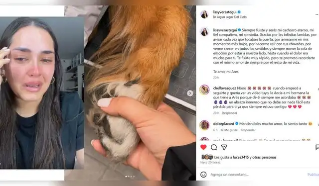 Este es el mensaje de Lissy Verástegui por la pérdida de su mascota. Fuente: Instagram.
