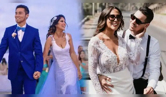 Melissa Paredes en su boda con Rodrigo Cuba vs Melissa Paredes en su boda con Anthony Aranda. Fuente: Difusión.