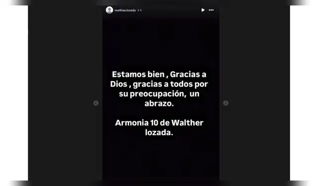 Comunicado de Mathias Lozada sobre atentado en Trujillo. Fuente: Instagram.