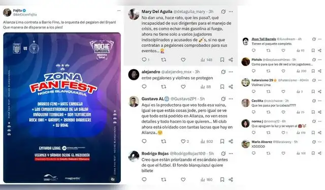 Usuarios cuestionan a Alianza Lima por presentar a Barrio Fino. Fuente: X.