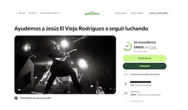 Pedido de 'Viejo' Rodríguez por ayuda para su salud. Fuente: GoFundMe.