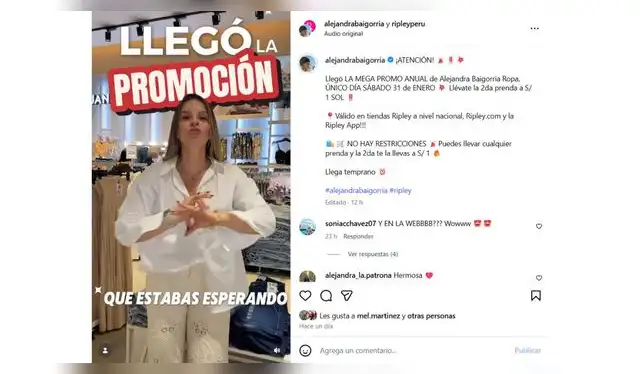 Alejandra Baigorria anuncia que venderá su ropa a un sol. Fuente: Instagram.