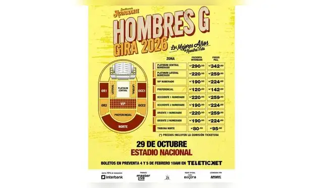 Precios de entradas al concierto de 'Hombres G'. Fuente: Instagram. Precios de entradas al concierto de 'Hombres G'. Fuente: Instagram.