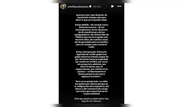 Mensaje de Andrea Cordero. Fuente: Instagram.