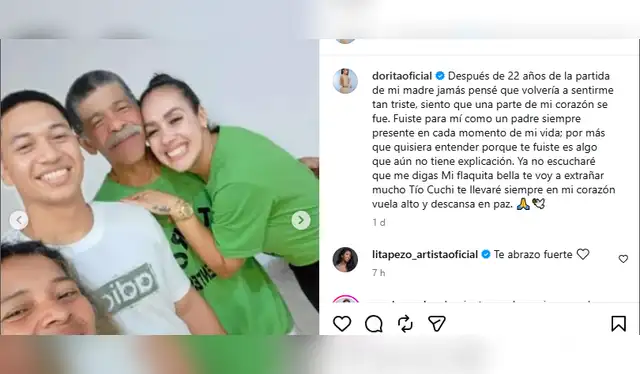 Dorita Orbegoso anunció que su tío falleció. Foto: Instagram.   