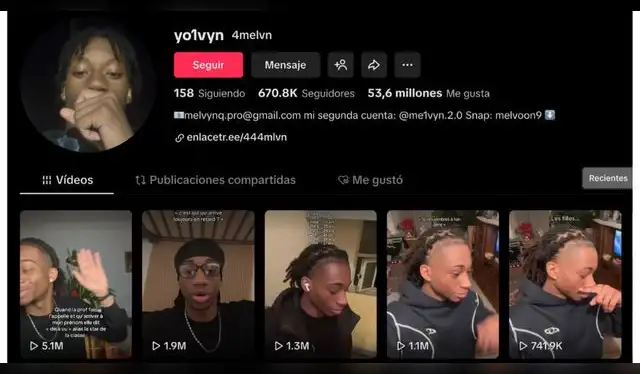 Cuenta de Young Melvyn. Fuente: TikTok.