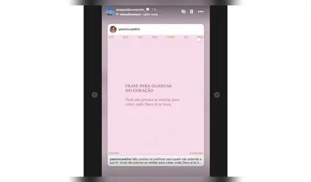 Mensaje de Ana Paula Consorte. Fuente: Instagram.