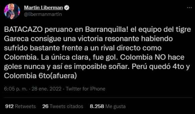 El mensaje de Martín Liberman en sus redes sociales. - FUENTE: Twitter.   