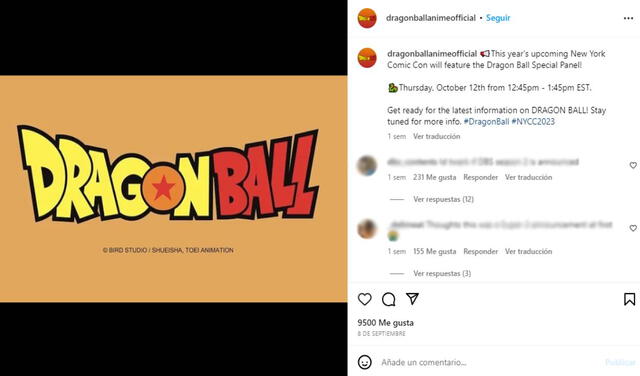 Dragon Ball Anime Oficial anunció en Instagram novedades en la Comic-Con. 