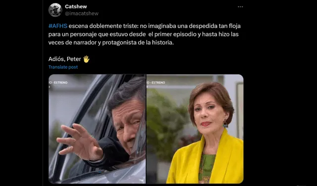 <em>Seguidor de ‘Al fondo hay sitio’ indignado con despedida de 'Peter'. Captura: Twitter </em>   