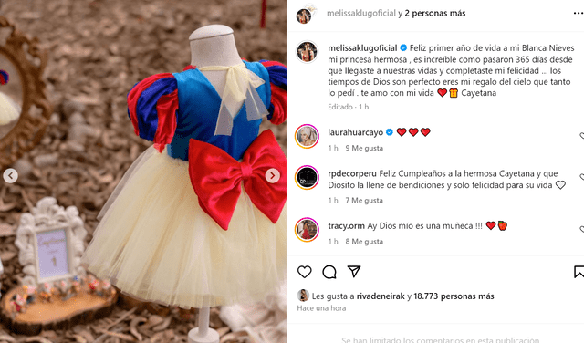 <em>Melissa Klug se conmueve en el primer cumpleaños de su hija. Captura: Instagram</em>   