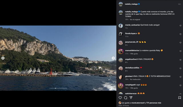 Natalia Málaga compartió postales de su viaje a Italia en medio de la interacción entre Eva Ayllón y Leyla Chihuán