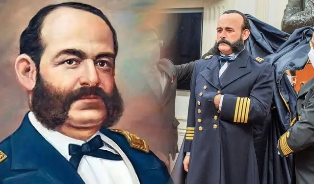 <strong> Miguel Grau murió durante la Batalla de Angamos el 8 de octubre de 1879, cuando el monitor Huáscar, bajo su comando, fue abordado y capturado por la Armada chilena. Foto: composición LR/Andina</strong>   