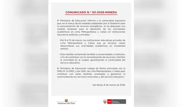 Comunicado N.° 03-2026-MINEDU.  