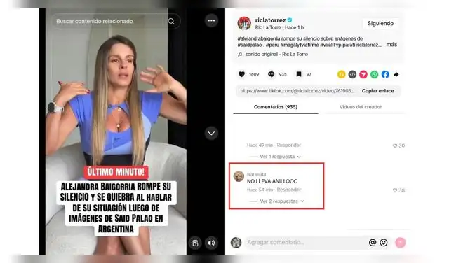 Alejandra Baigorria no utiliza su anillo de casada con Said Palao.