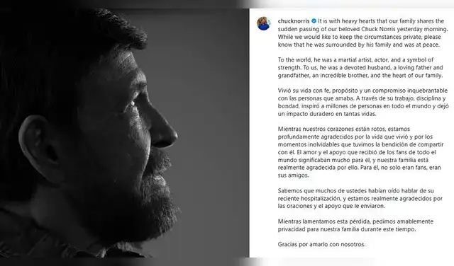 La familia de Chuck Norris dio a conocer el fallecimiento del actor.