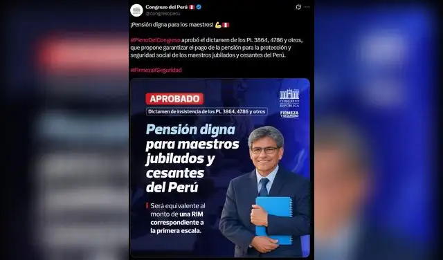 Congreso aprobó por insistencia aumento de pensión a docentes jubilados