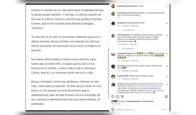 Alfredo Benavides le escribe carta a Manolo Rojas y revela el secreto detrás de su última canción.
