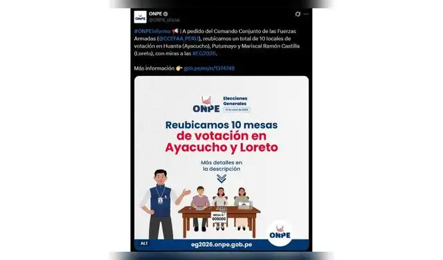 ONPE informa que reubicaron los locales de votación.