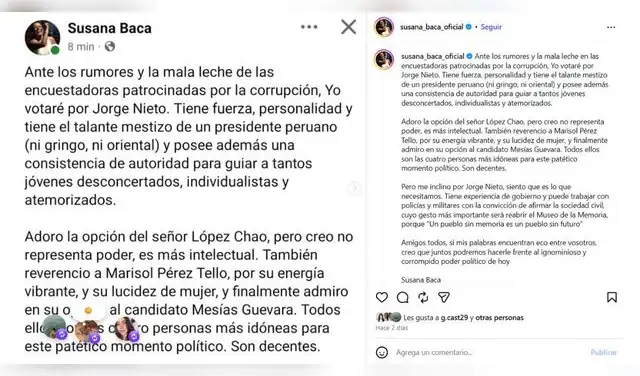 Mensaje de Susana Baca sobre Elecciones 2026. Mensaje de Susana Baca sobre Elecciones 2026.
