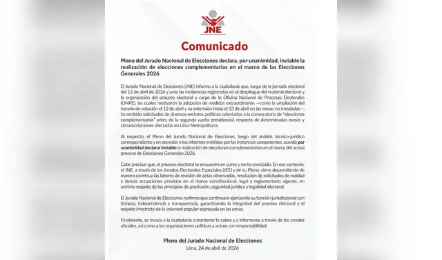 Comunicado del JNE.   
