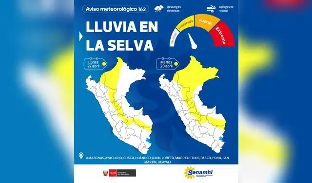 Aviso Meteorologico N.° 162 del Senamhi.  