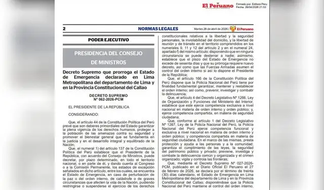 Decreto Supremo que prorroga el Estado de Emergencia declarado en Lima y Callao.   
