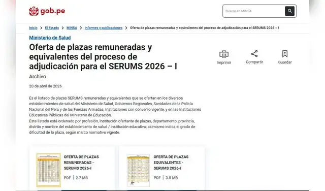 Listado de plazas SERUMS 2026 – I.  