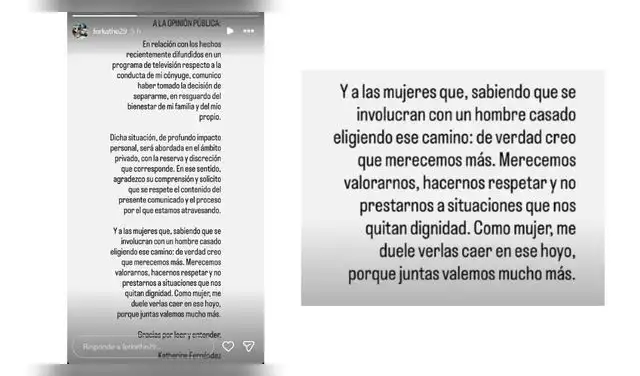 Mensaje de la esposa de Pedro Aquino.