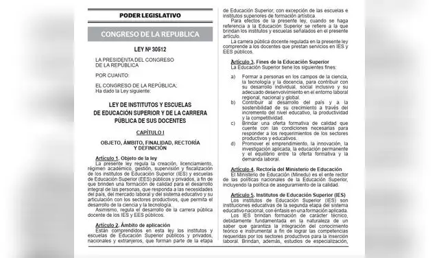 Ley 30512: Institutos de Educación Sup. y Carrera Docente.  