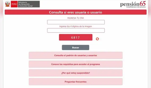 Plataforma oficial de Pensión 65.  