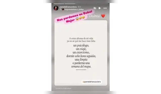 Mensaje de Pamela Franco.