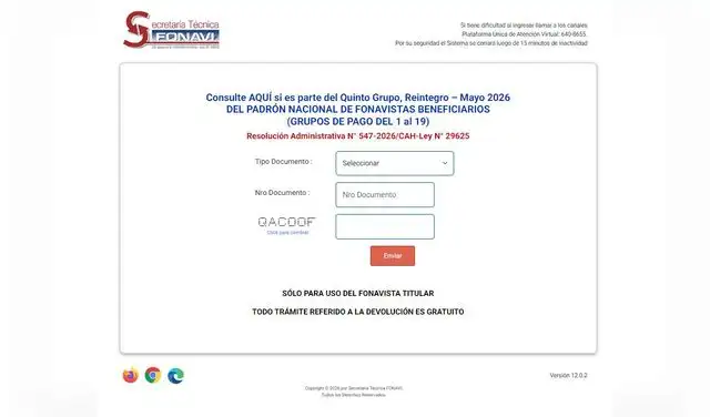 Página oficial del Fonavi.   