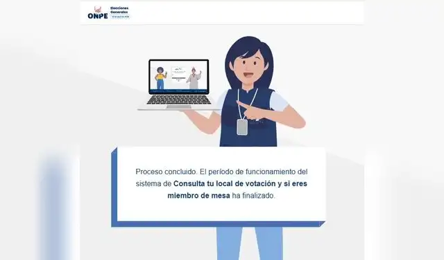 Proceso concluido: finalizó la consulta de local de votación y mesa. ONPE Web.  