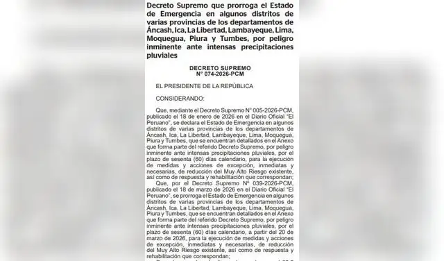 Decreto Supremo N° 074-2026-PCM. El Peruano.  