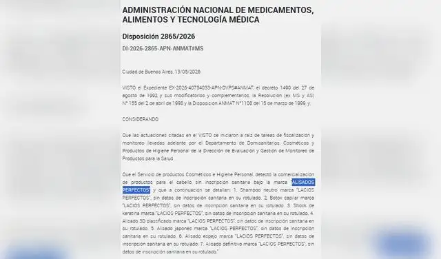 ANMAT prohíbe productos capilares de la marca Lacios Perfectos.  