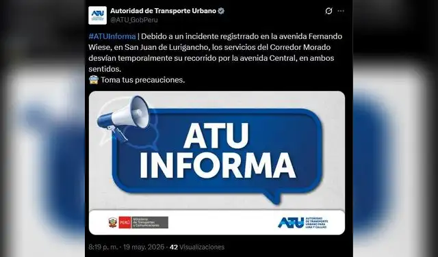 ATU informa desvío del Corredor Morado.  
