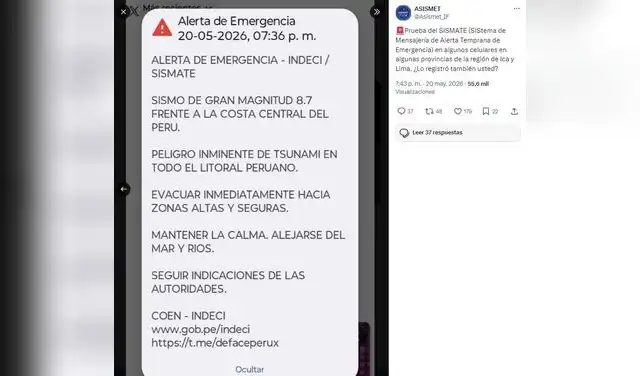 La alerta difundida en celulares sobre un supuesto sismo de magnitud 8.7 y tsunami en Perú es falsa. La alerta difundida en celulares sobre un supuesto sismo de magnitud 8.7 y tsunami en Perú es falsa.