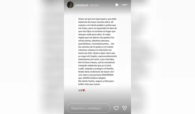 Suhaila Jad confirma el fin de su relación con André Carrillo