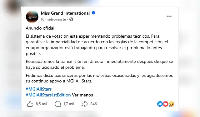 Comunicado Miss Grand International