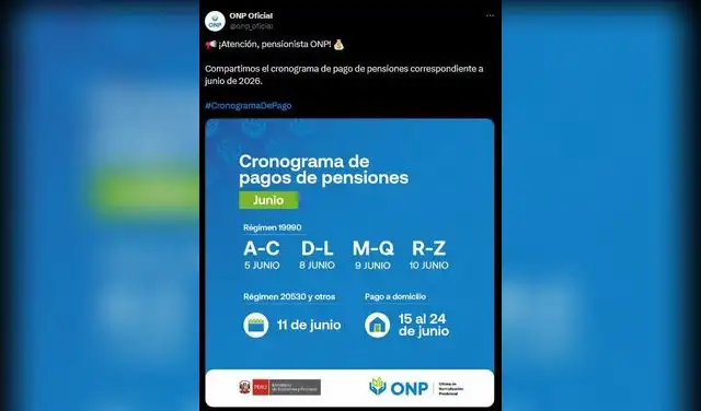 ONP: Cronograma de pagos de pensiones junio 2026.  